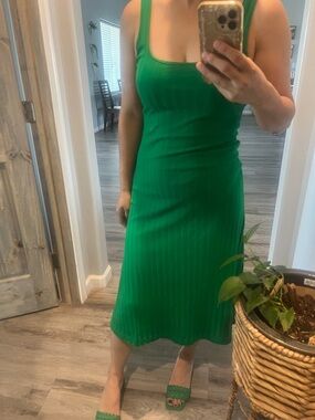 Zara Vibrant Green Ribbed Midi Dress